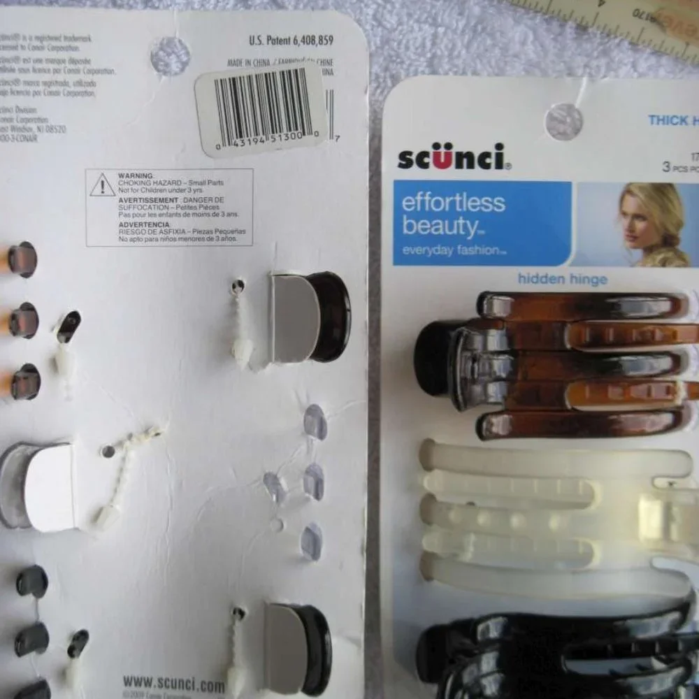 3 Scunci Thick Hair Hidden Hinge Secure Hold Jaw Claw Clips Glossy Frosted Matte
